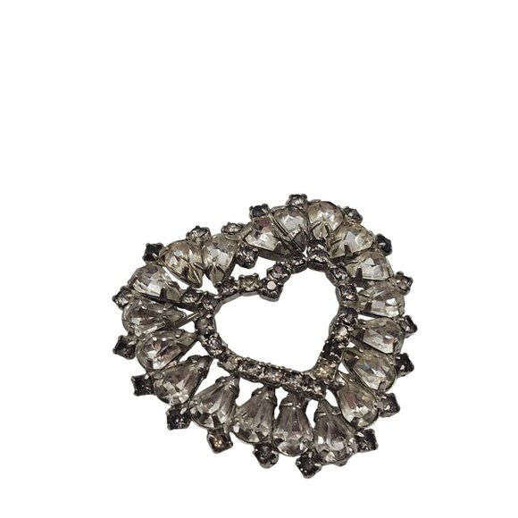VTG Brooch Heart Shape Love Gift Sparkle Rhinestone SilverTone Romance Glam Stmt - Picture 6 of 9